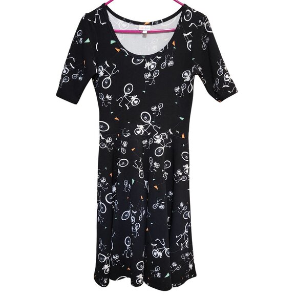 LuLaRoe Women's Size Small Nicole Bicycle Print Fit & Flare Dress Short Sleeve - Picture 2 of 5